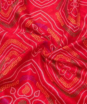 Red Bandhani Print Kota Doria Fabric